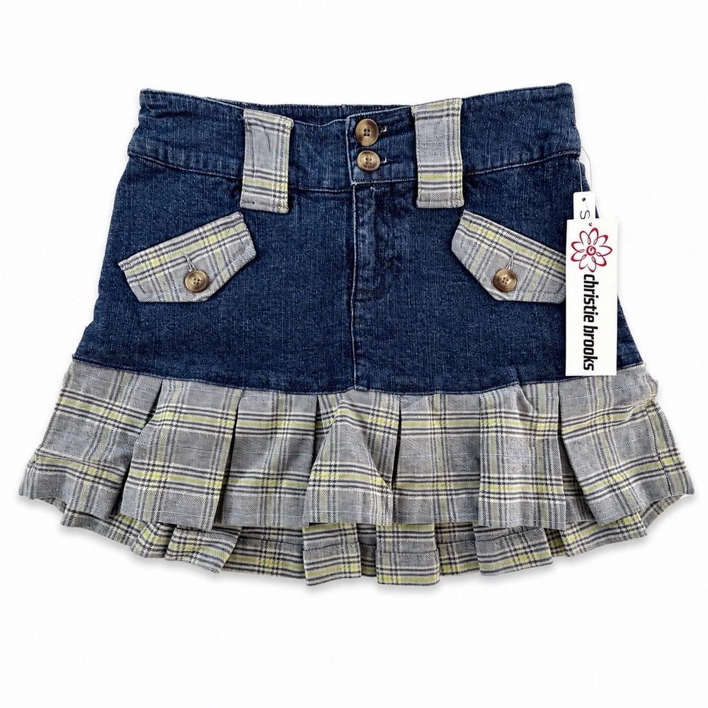 Christie Brooks Girls Skort Denim Plaid Pleated Size 10 Y2K Preppy School NWT